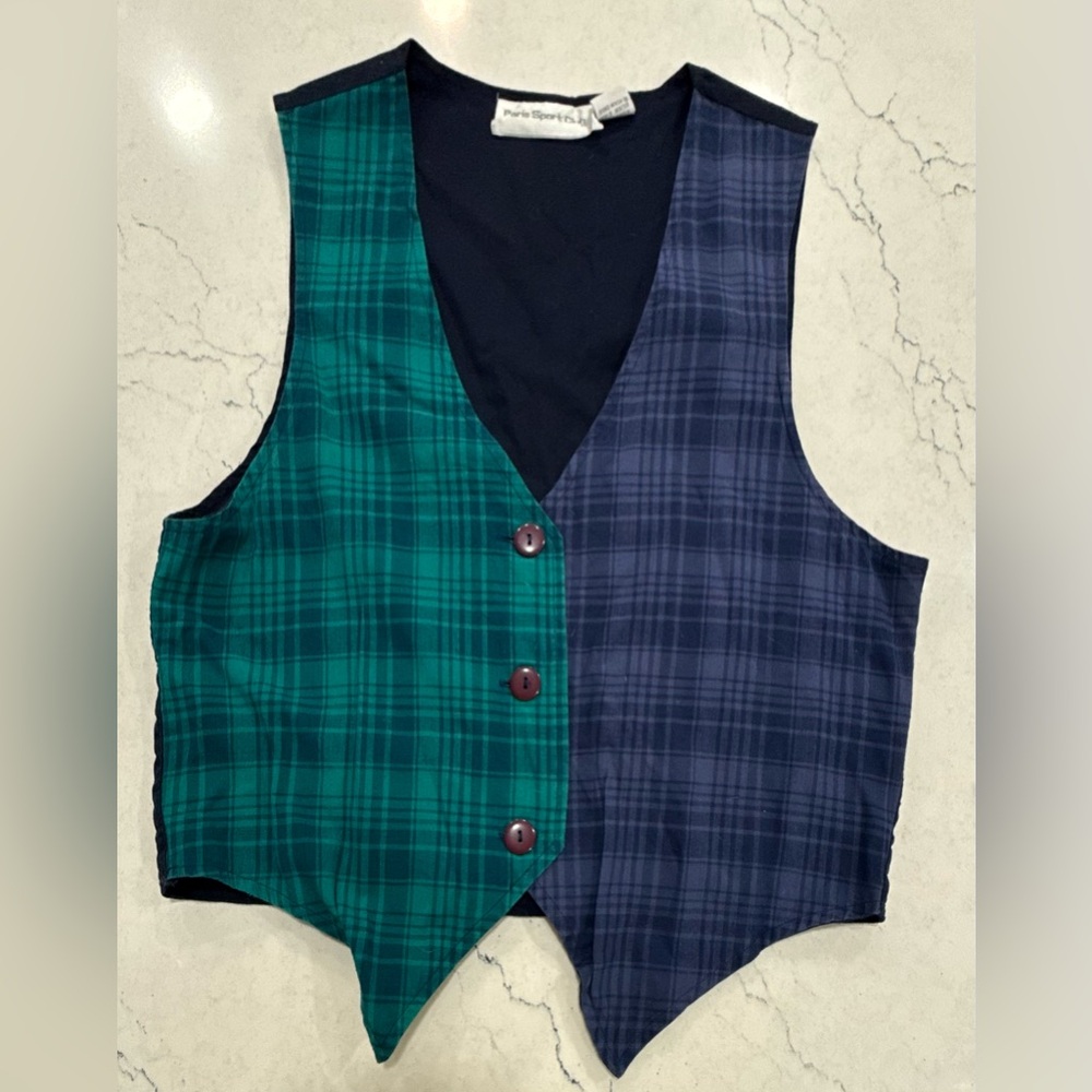 Paris Sport Club Plaid Button Vest Sleeveless Women’s Size L Vintage Y2K Preppy